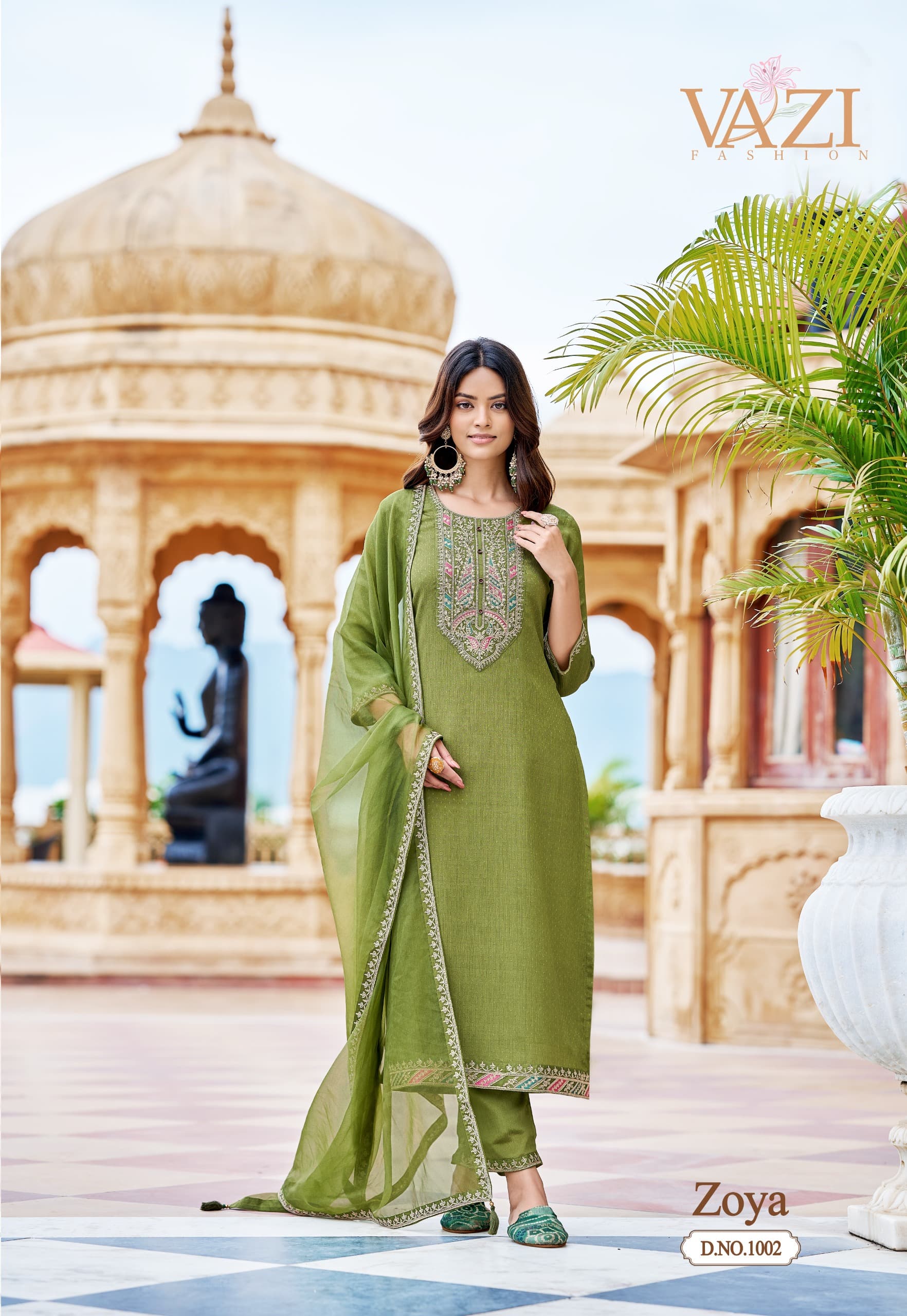 Premium Collection Viscose Chiffon With Hand Work Kurti Pant And Dupatta - Image 3