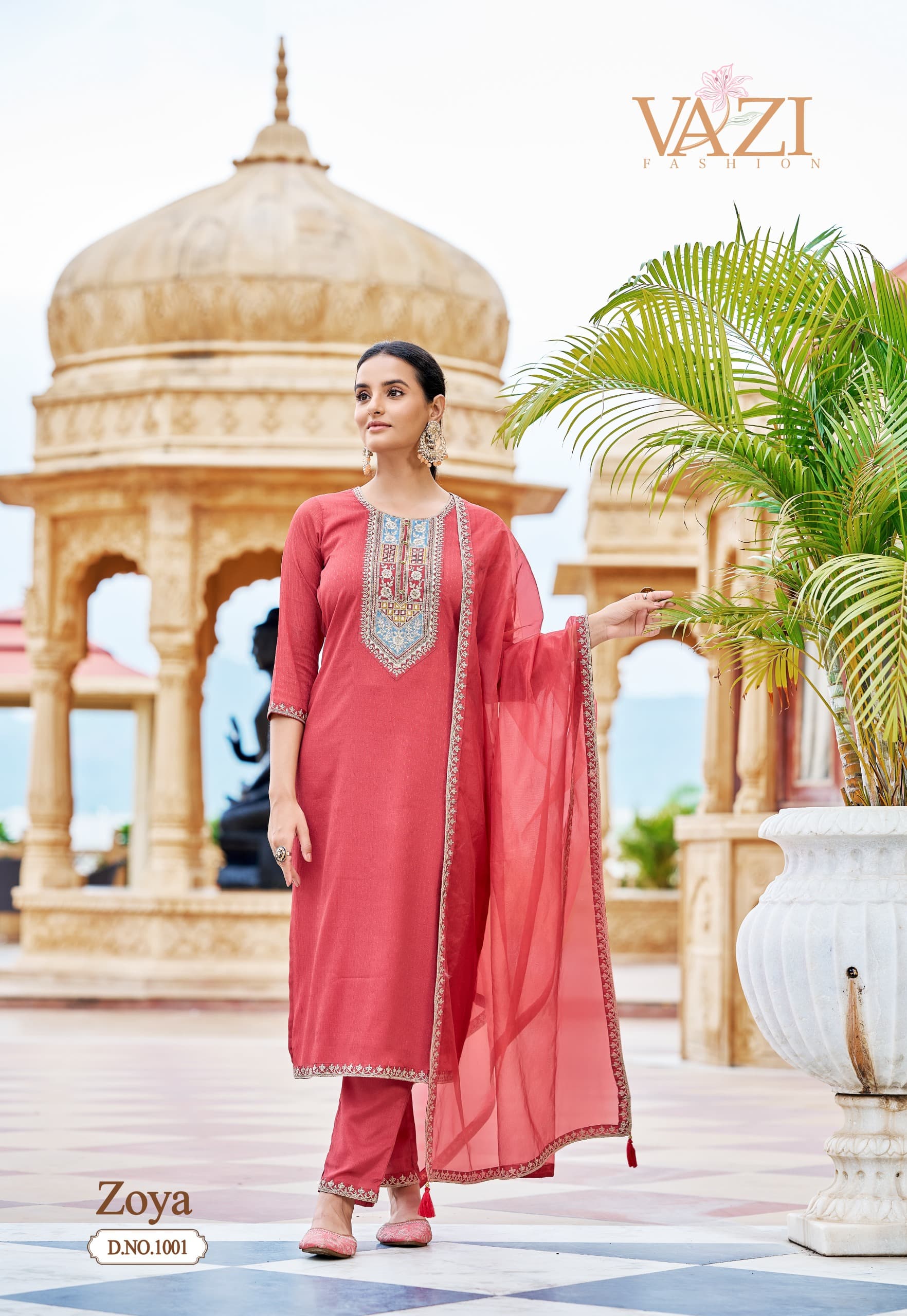 Premium Collection Viscose Chiffon With Hand Work Kurti Pant And Dupatta - Image 4