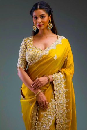 Elegant Organza Silk Sequins Embroidery Saree