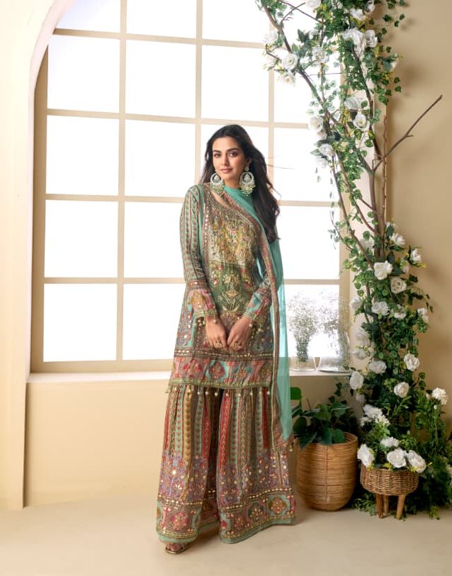 Premium Quality Crepe Silk With Digital Print And Hand Work Salwar Suit