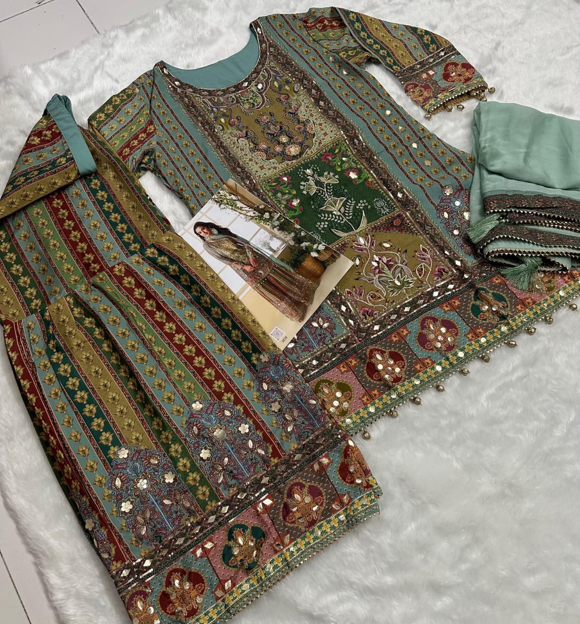 Premium Quality Crepe Silk With Digital Print And Hand Work Salwar Suit - Image 7