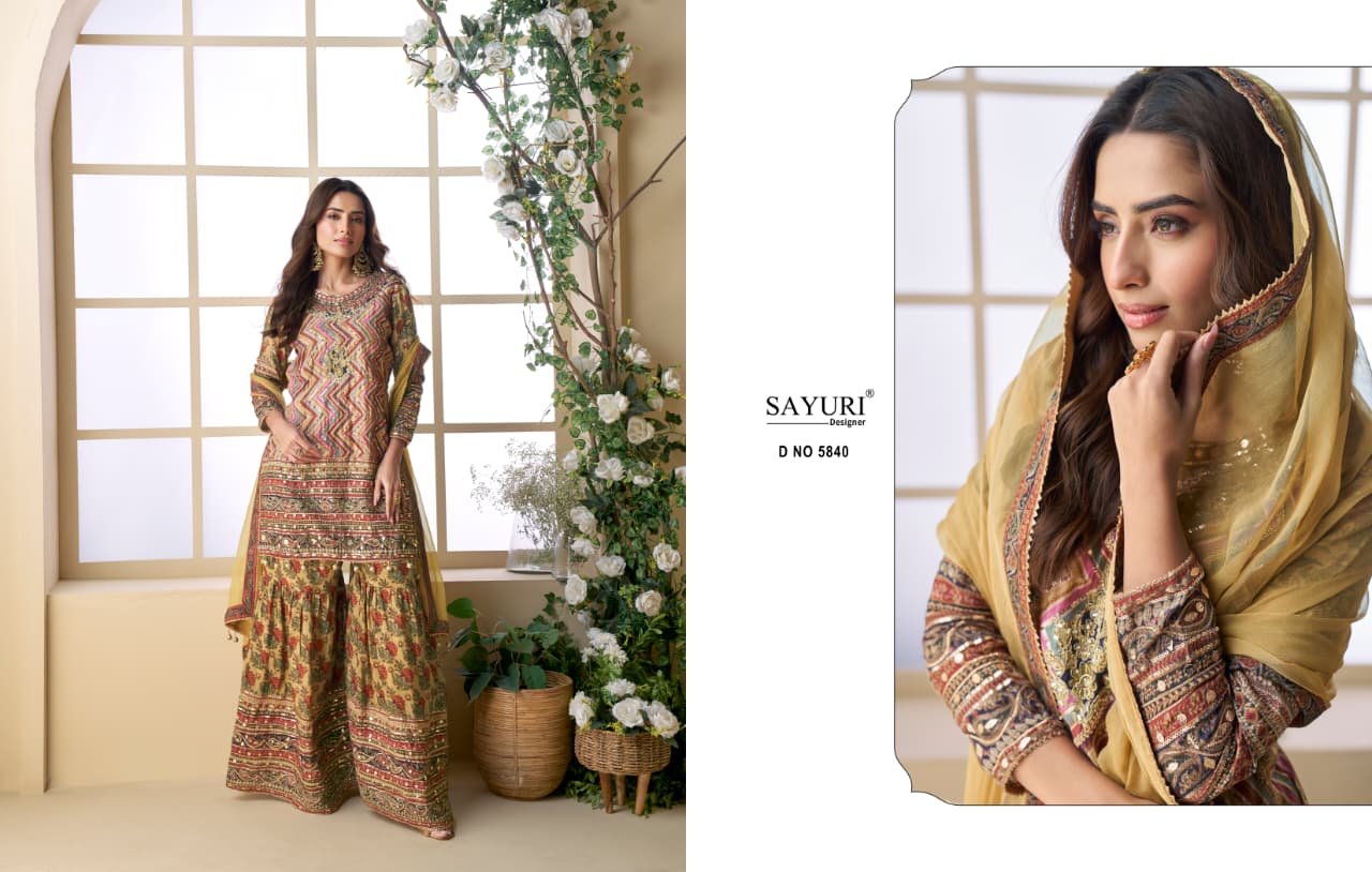 Premium Quality Crepe Silk With Digital Print And Hand Work Salwar Suit - Image 8