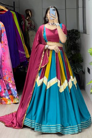 Stylish Plain Chinon With Lace Work Lehenga Choli