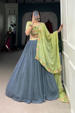 Fashionable Georgette With Sequins And Thread Embroidery Work Lehenga Choli