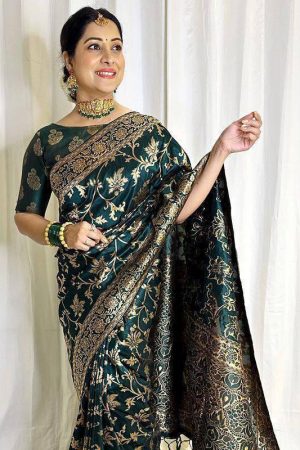 Indian Traditional Lichi Silk With Jacquard Work Saree