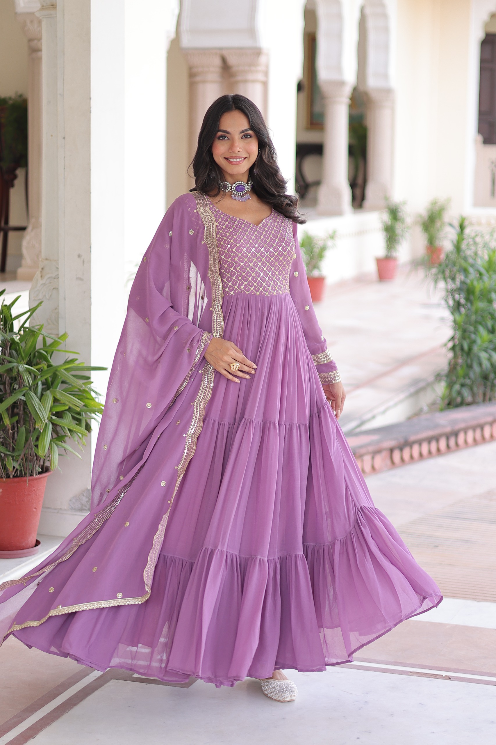 Beautiful Faux Georgette With Sequins And Zari Embroidery Gown - Image 7