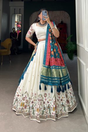 Occasional Wear Khadi Cotton With Thread And Sequins Embroidery Lehenga Choli