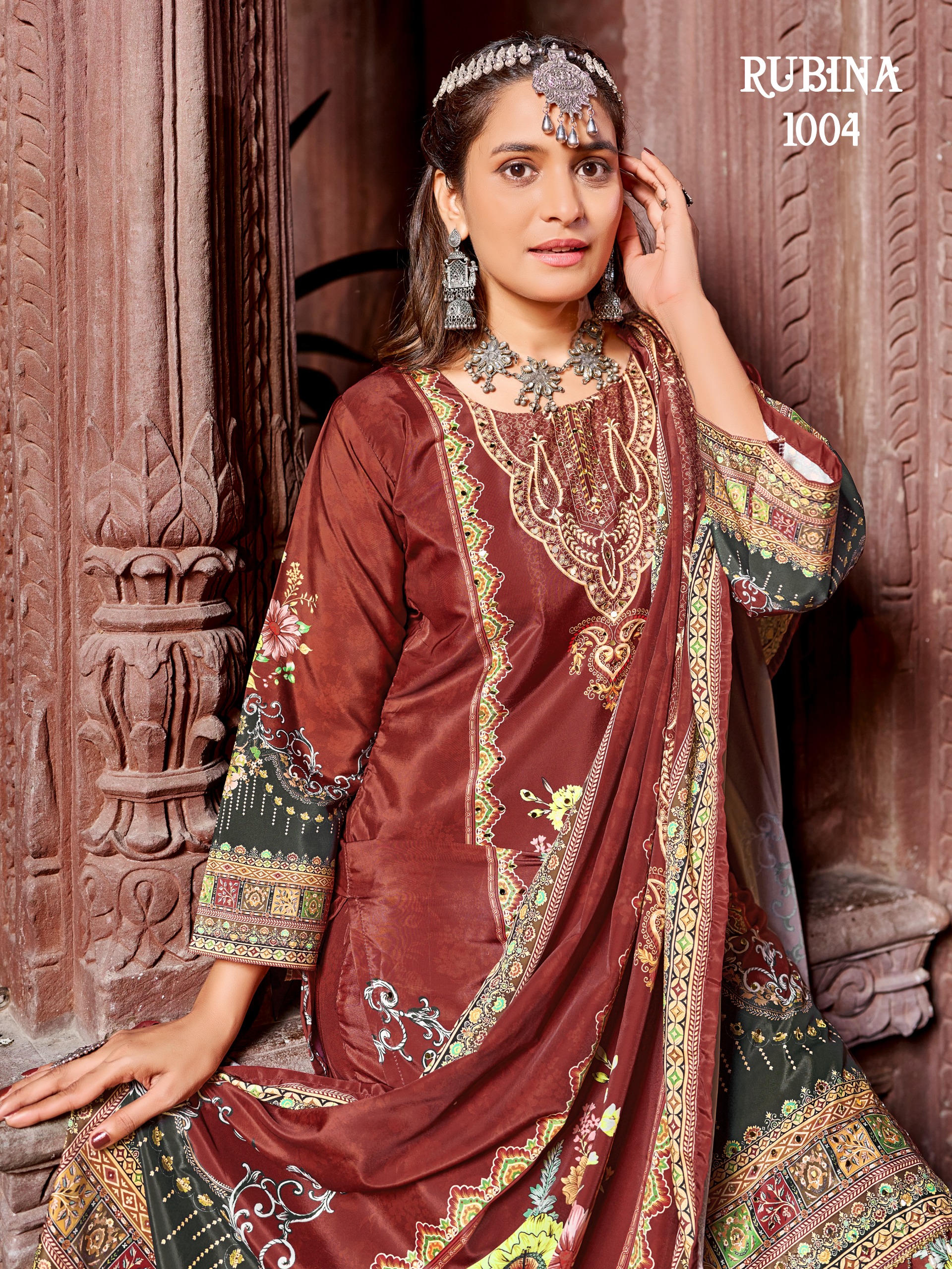 Premium Collection Crape Silk With Digital Print And Mirror Work Kurti Set - Image 10