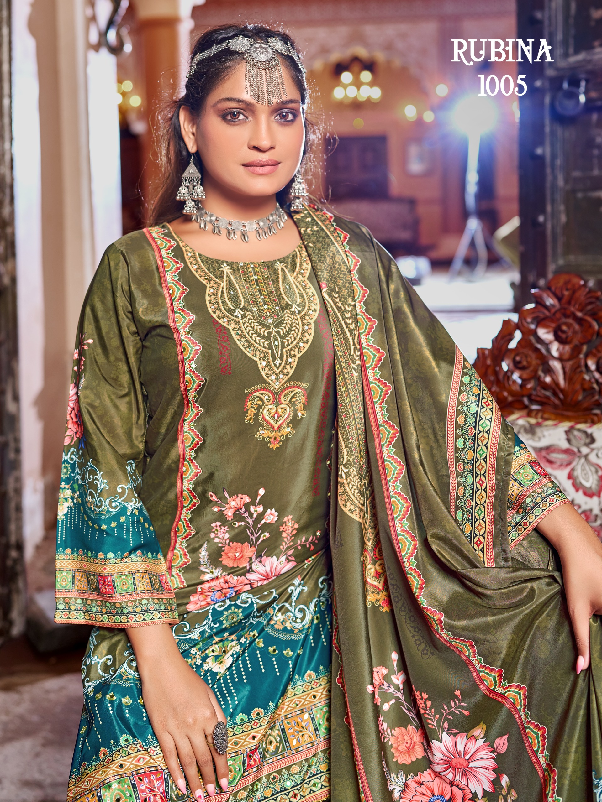 Premium Collection Crape Silk With Digital Print And Mirror Work Kurti Set - Image 13