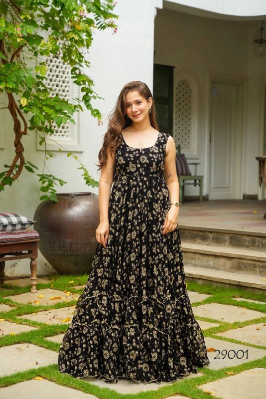 High Quality Heavy Georgette With Digital Print Work Gown - Image 13