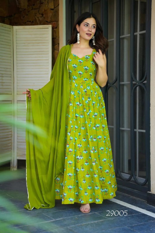 High Quality Heavy Georgette With Digital Print Work Gown - Image 3