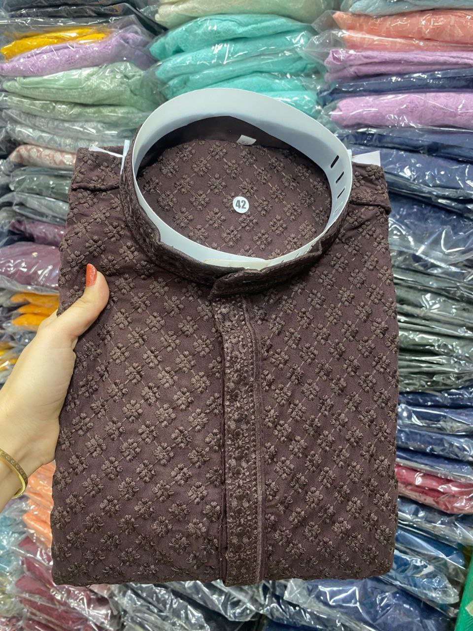 Wedding Wear Reyon With Chikankari Work Mens Kurta Pajama - Image 7