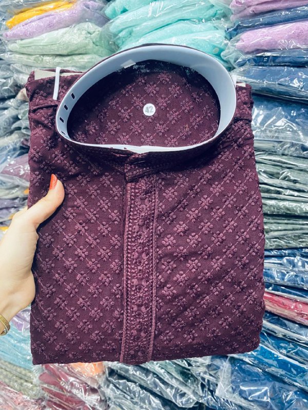 Wedding Wear Reyon With Chikankari Work Mens Kurta Pajama - Image 5