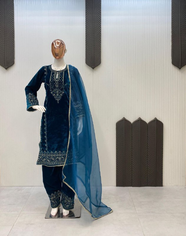 Designer Fancy Velvet With Sequence Embroidery Work Salwar Suit - Image 14