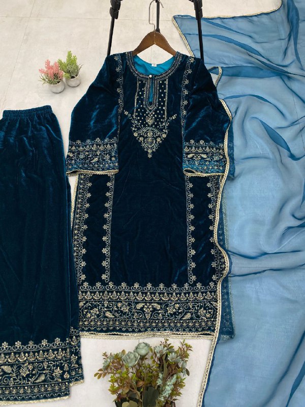 Designer Fancy Velvet With Sequence Embroidery Work Salwar Suit - Image 13