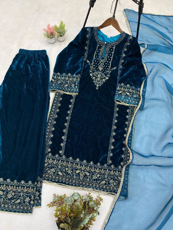 Designer Fancy Velvet With Sequence Embroidery Work Salwar Suit - Image 11