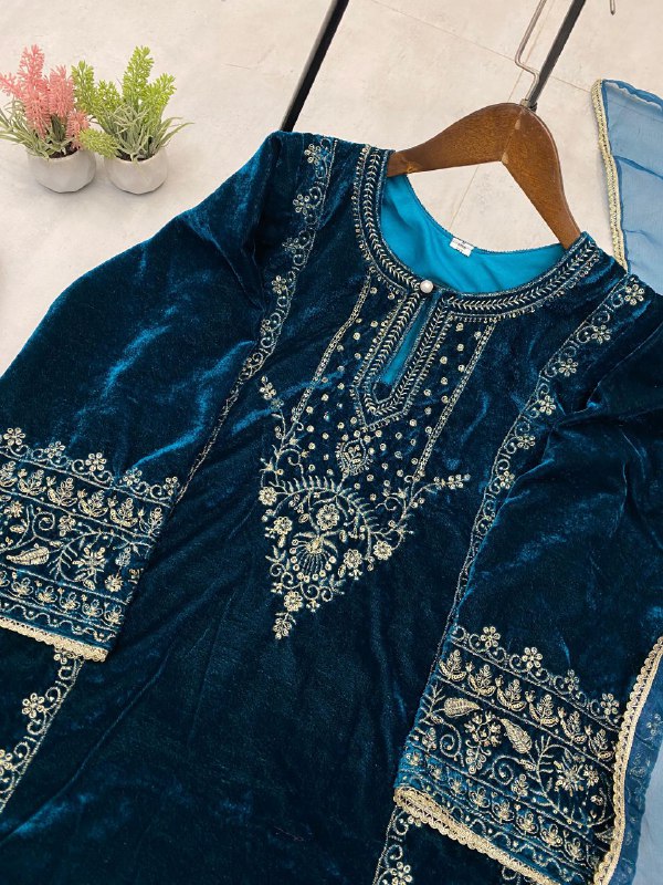 Designer Fancy Velvet With Sequence Embroidery Work Salwar Suit - Image 12