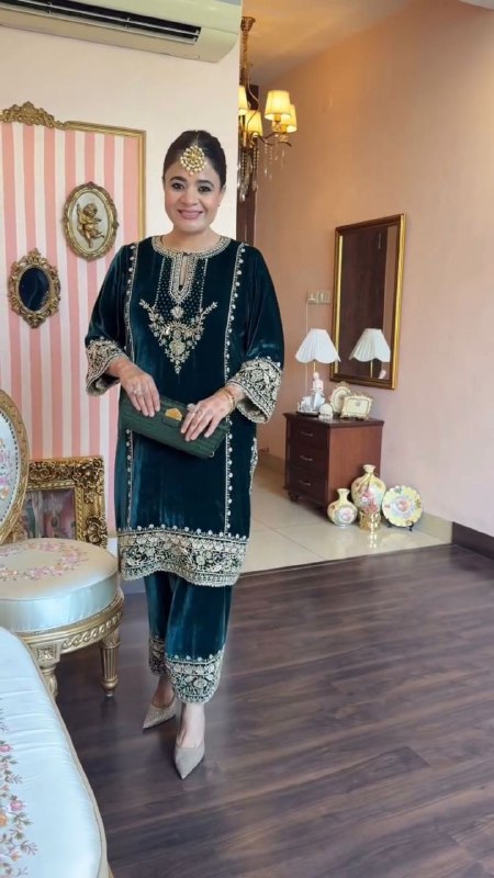 Designer Fancy Velvet With Sequence Embroidery Work Salwar Suit - Image 6