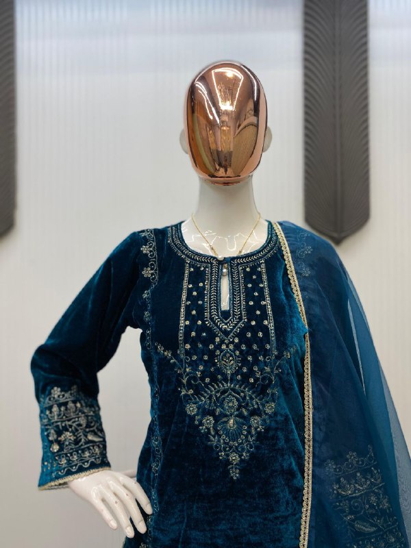 Designer Fancy Velvet With Sequence Embroidery Work Salwar Suit - Image 4