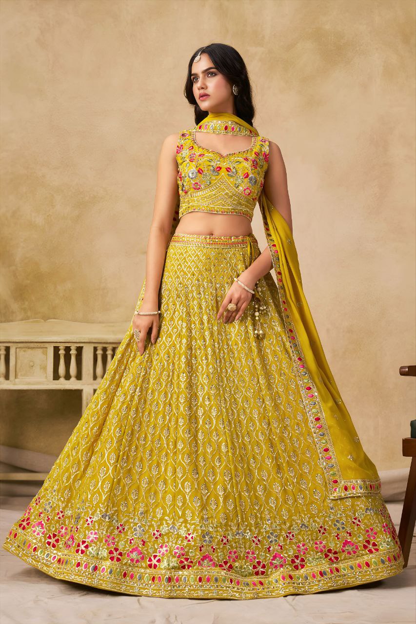 Evergreen Design Georgette With Sequins, Zari, Resham And Badla Embroidery Work Lehenga Choli - Image 10
