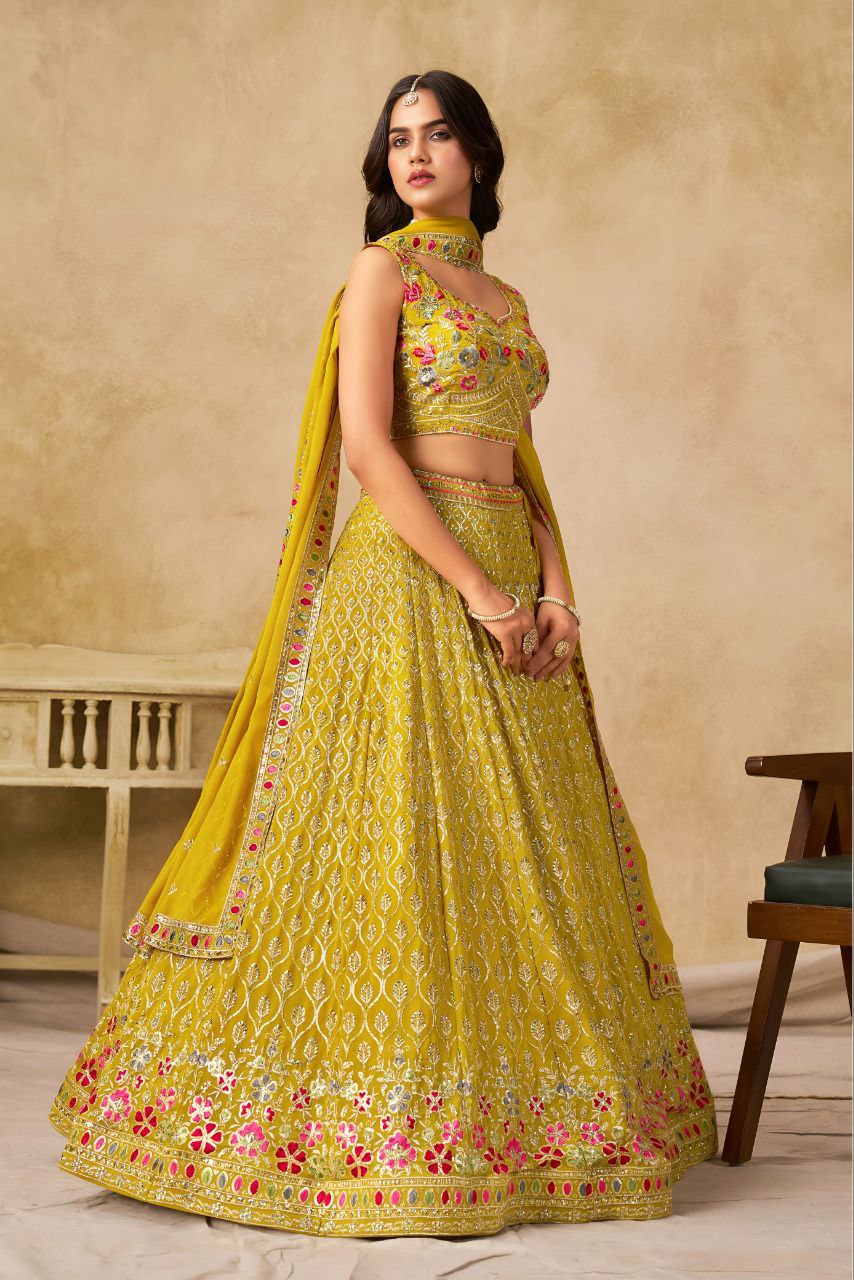 Evergreen Design Georgette With Sequins, Zari, Resham And Badla Embroidery Work Lehenga Choli - Image 9