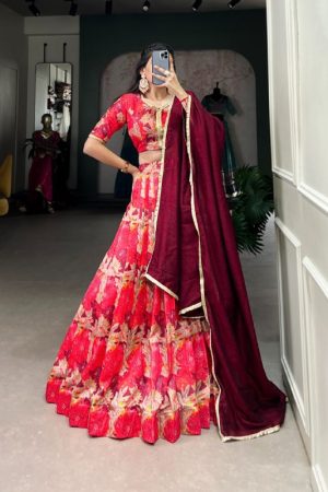 Indian Traditional Tasar Silk With Printed Work Lehenga Choli