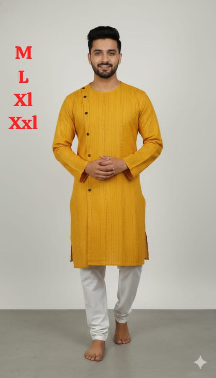 Premium Quality Heavy Cotton With Unique And Stylish Button Work Mens Kurta Pajama - Image 4