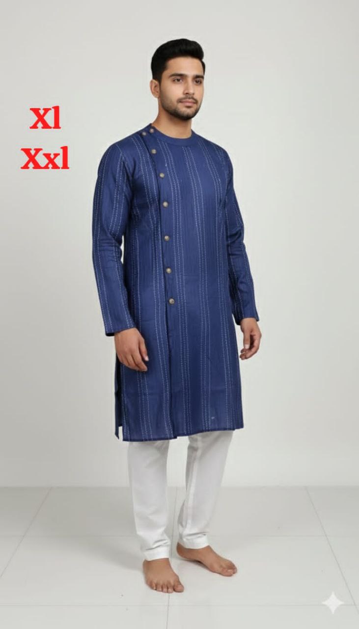 Premium Quality Heavy Cotton With Unique And Stylish Button Work Mens Kurta Pajama - Image 3