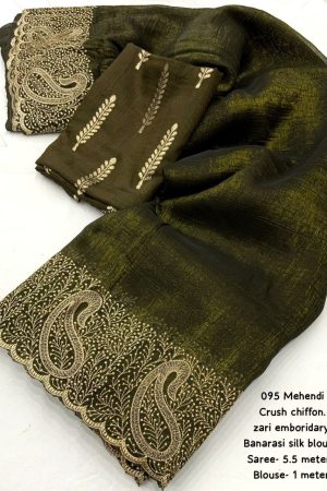 High On Demand Crush Chiffon With zari Emboridary Work Saree