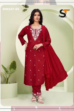 Ethnic Clothing Roman Silk With Sequence Embroidery Work Pant Kurti And Dupatta