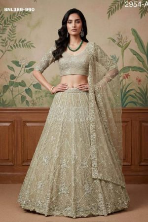 Bollywood Design Net With Crystal Motif Pipe And Sequins Thread Embroidery Work Lehenga Choli