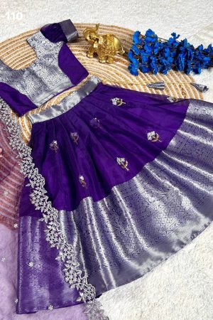 Top Quality Dyeable Organza With Embroidery Work Kids Lehenga Choli