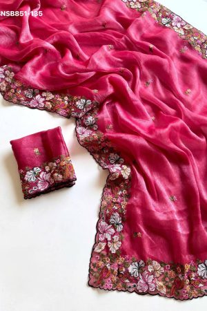 Modern Design Elegant Look Excellent Quality Alexa Crush with Floral Embroidery work Saree & Blouse