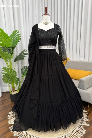 Best Fabric Fashionable Modern Style Faux Georgette with Ruffle Style Lehenga Choli & Dupatta Set