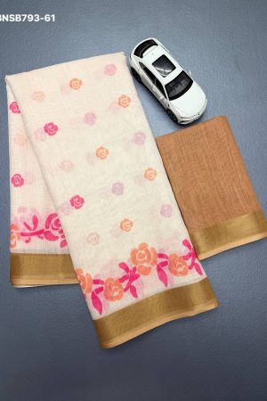 Evergreen Design Beautiful Festival Wear Soft Linen with Digital Print Saree & Blouse Set