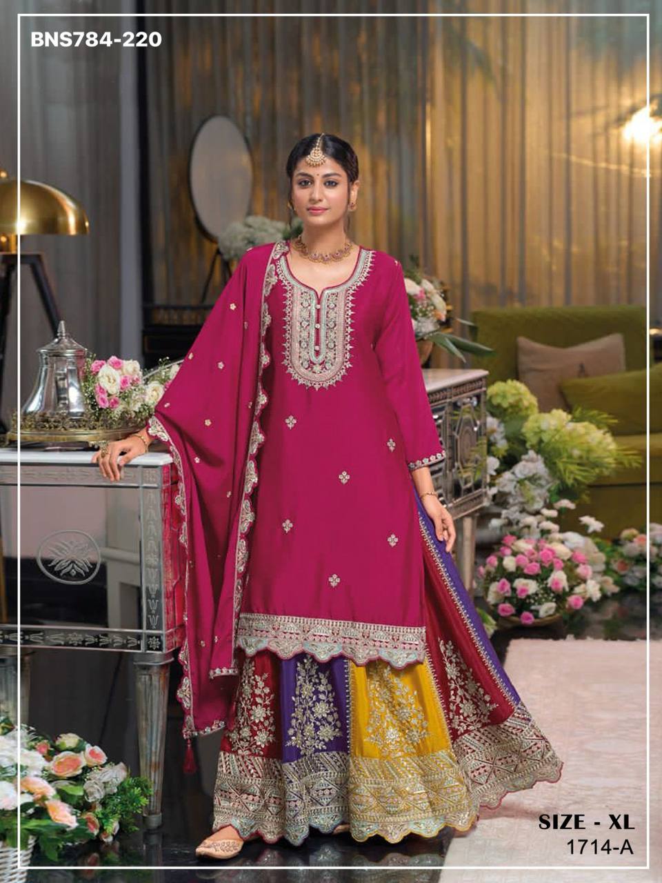 Premium Collection Chinon Silk with Embroidery & Zarkan work Lehenga-Kurta & Dupatta Set - Image 5
