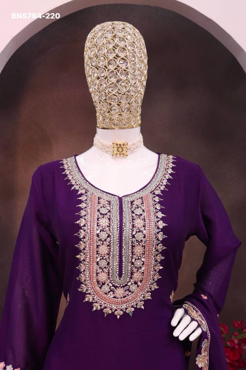 Premium Collection Chinon Silk with Embroidery & Zarkan work Lehenga-Kurta & Dupatta Set - Image 6