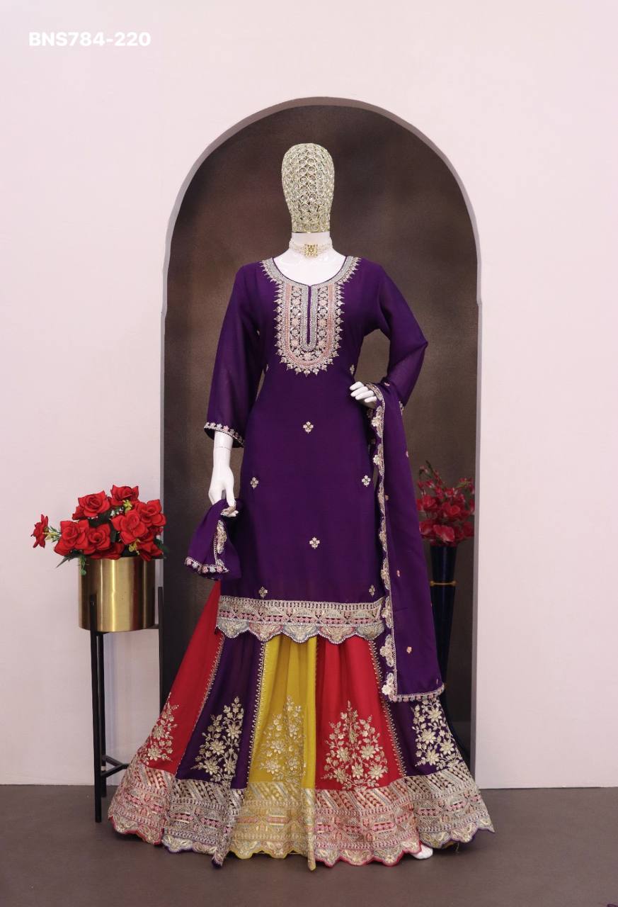 Premium Collection Chinon Silk with Embroidery & Zarkan work Lehenga-Kurta & Dupatta Set - Image 7