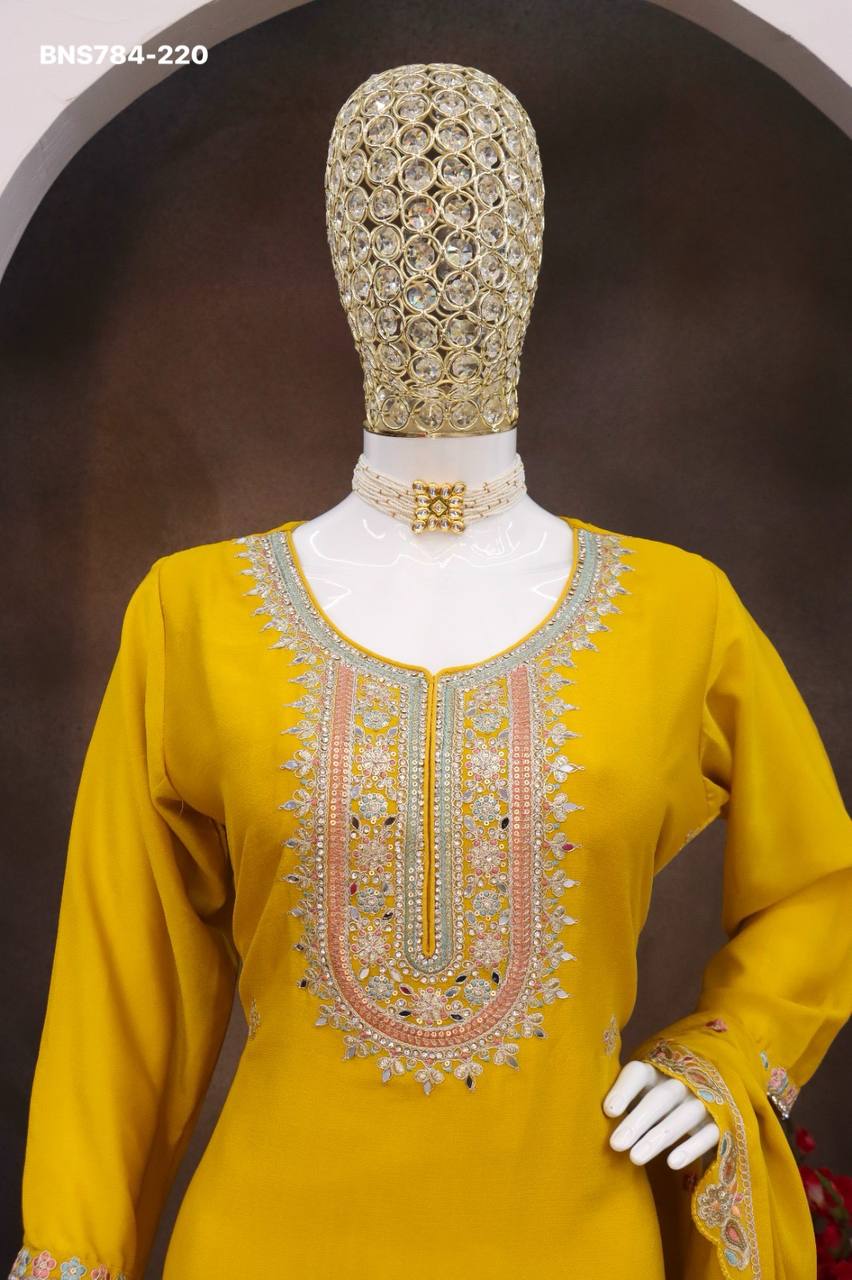 Premium Collection Chinon Silk with Embroidery & Zarkan work Lehenga-Kurta & Dupatta Set - Image 8