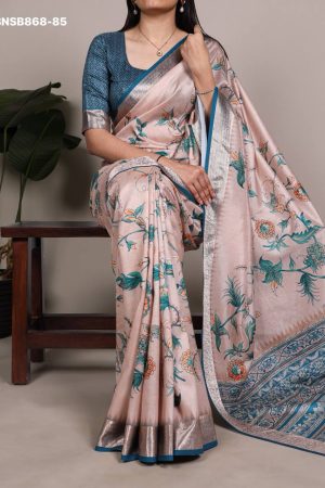 Indian Export Quality Tussar Silk with Viscose Border & Printed Design Saree-Blouse Collection