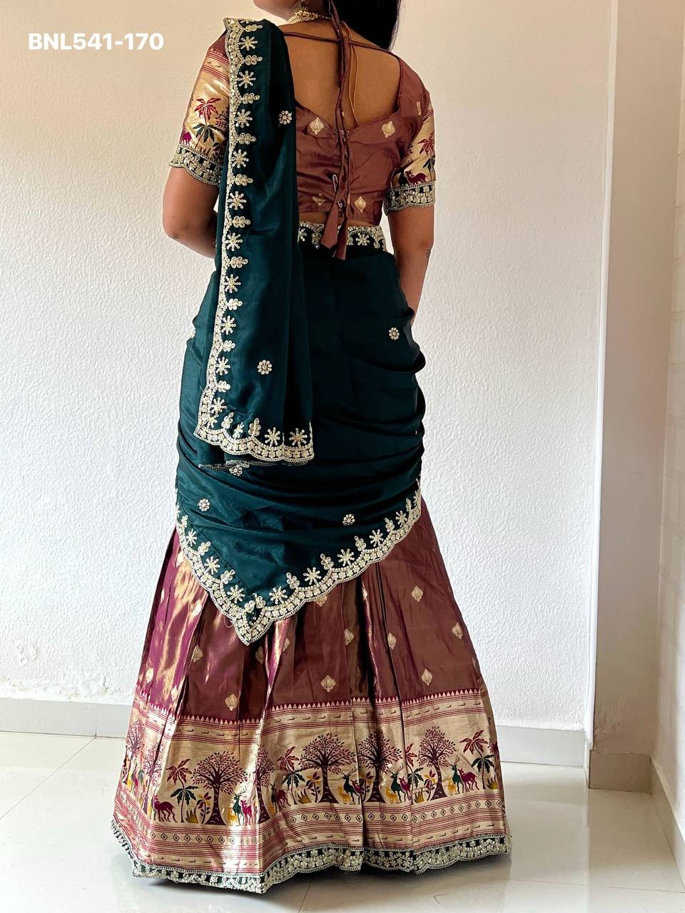 Best Quality Heavy Indian Outfit Shimmer Silk with Paithani Weaving Work Lehenga Blouse & Dupatta - Image 19