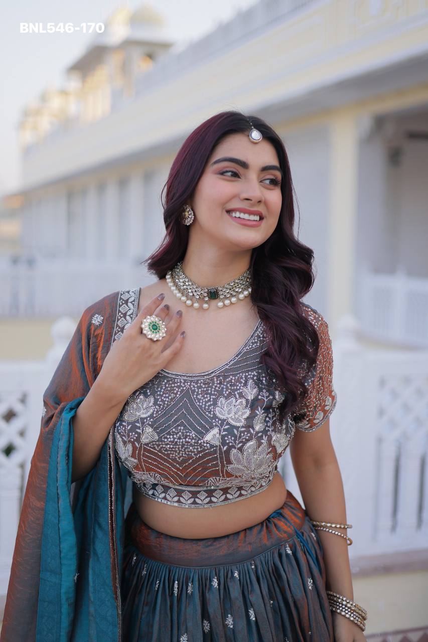 Gorgeous Looking YSL Silk with Pipe Embroidered Sequins & Thread Work Lehenga Choli & Dupatta - Image 5