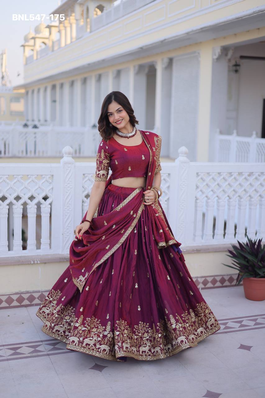Heavy Beautiful Fendi Silk with Heavy Sequins & Zari Thread Embroidered Work Lehenga Choli & Dupatta - Image 8