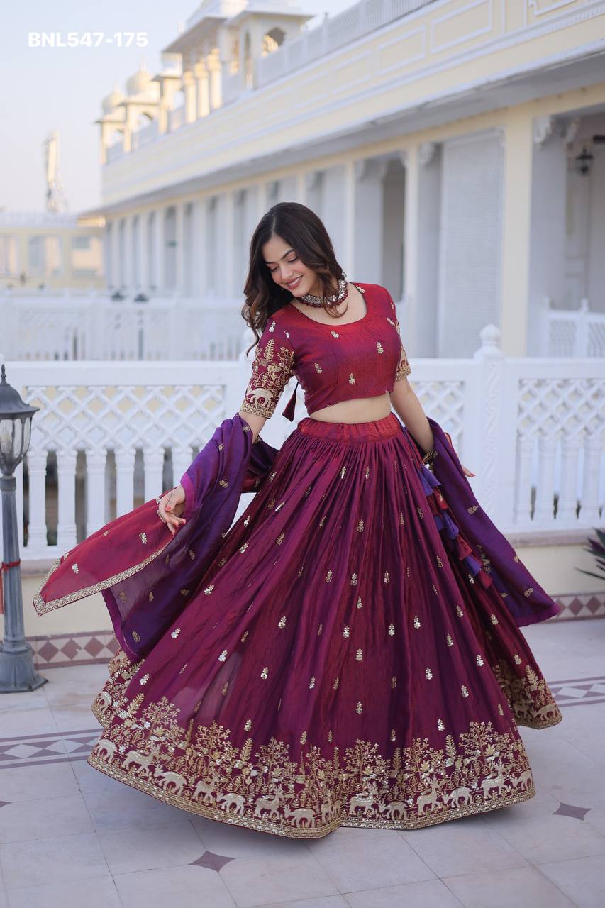 Heavy Beautiful Fendi Silk with Heavy Sequins & Zari Thread Embroidered Work Lehenga Choli & Dupatta