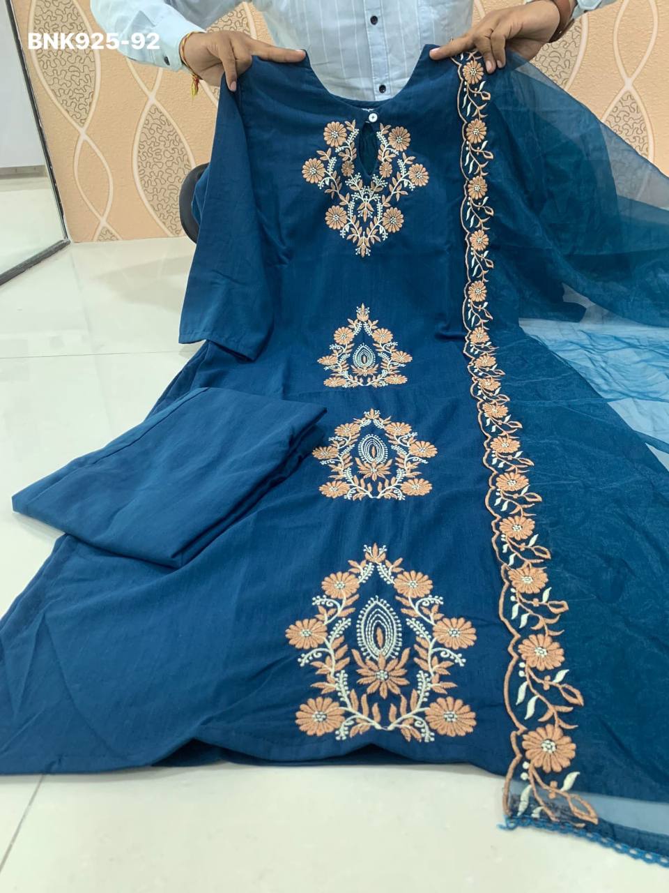 Latest Collection Beautiful Designer Rayon Slub with Embroidered Kurti with Pant & Dupatta Set - Image 22