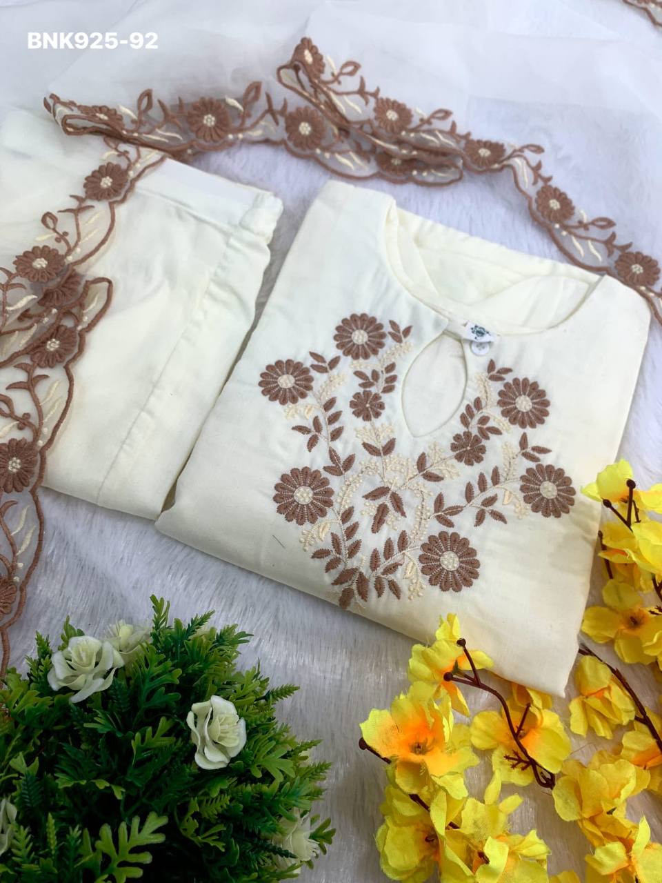 Latest Collection Beautiful Designer Rayon Slub with Embroidered Kurti with Pant & Dupatta Set - Image 23