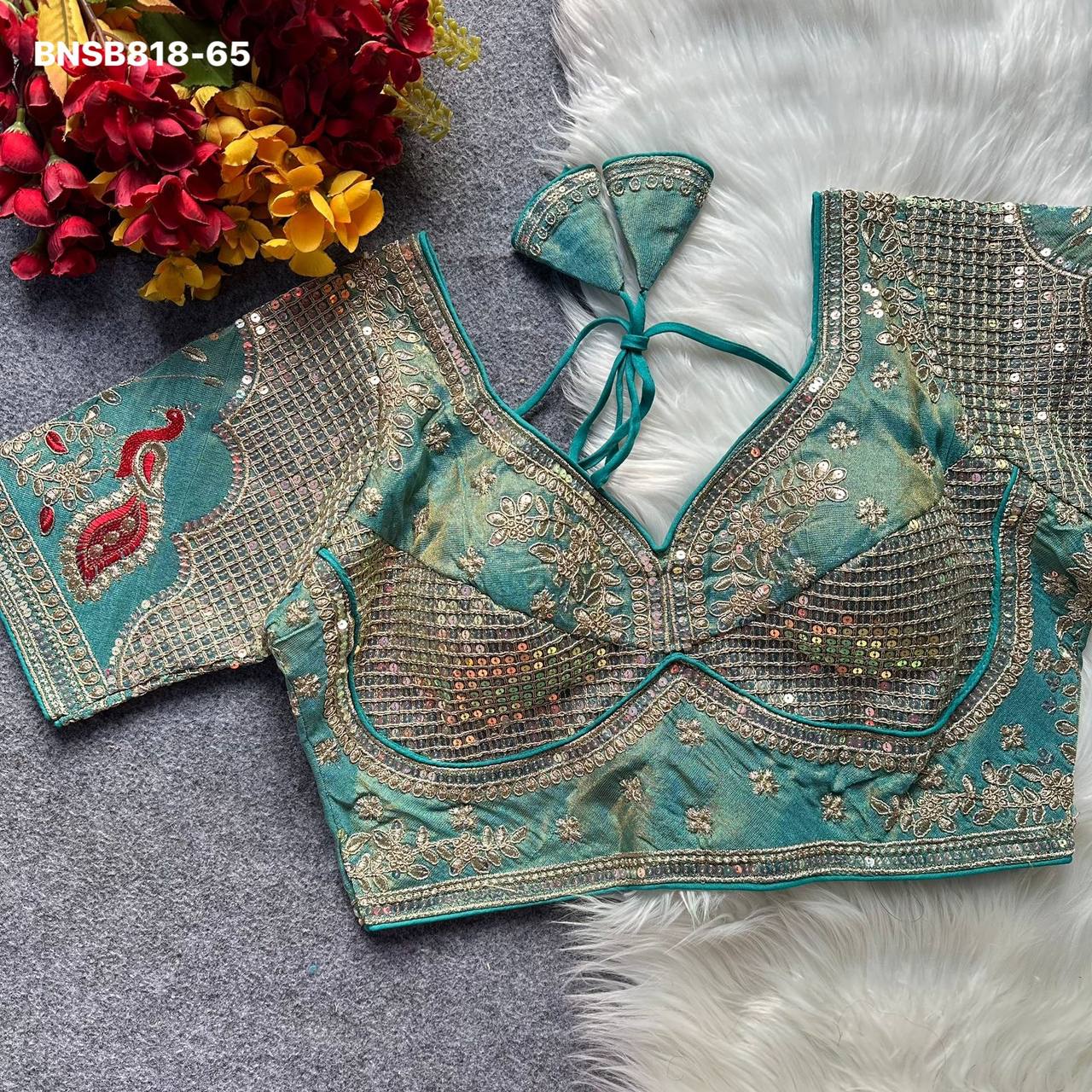 Premium Collection New Variety Wedding Wear Cosmos Silk with Embroidery Work Readymade Blouse Set - Image 5