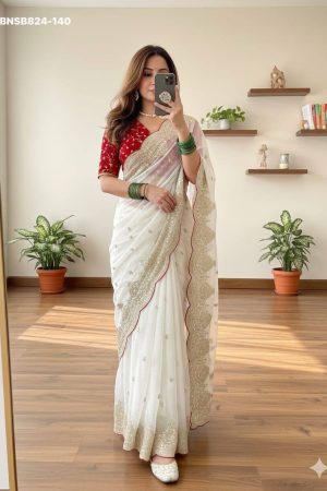 Festival Wear Gorgeous Looking Latest Fancy Chiffon with Embroidery Sequence Saree & Blouse Set