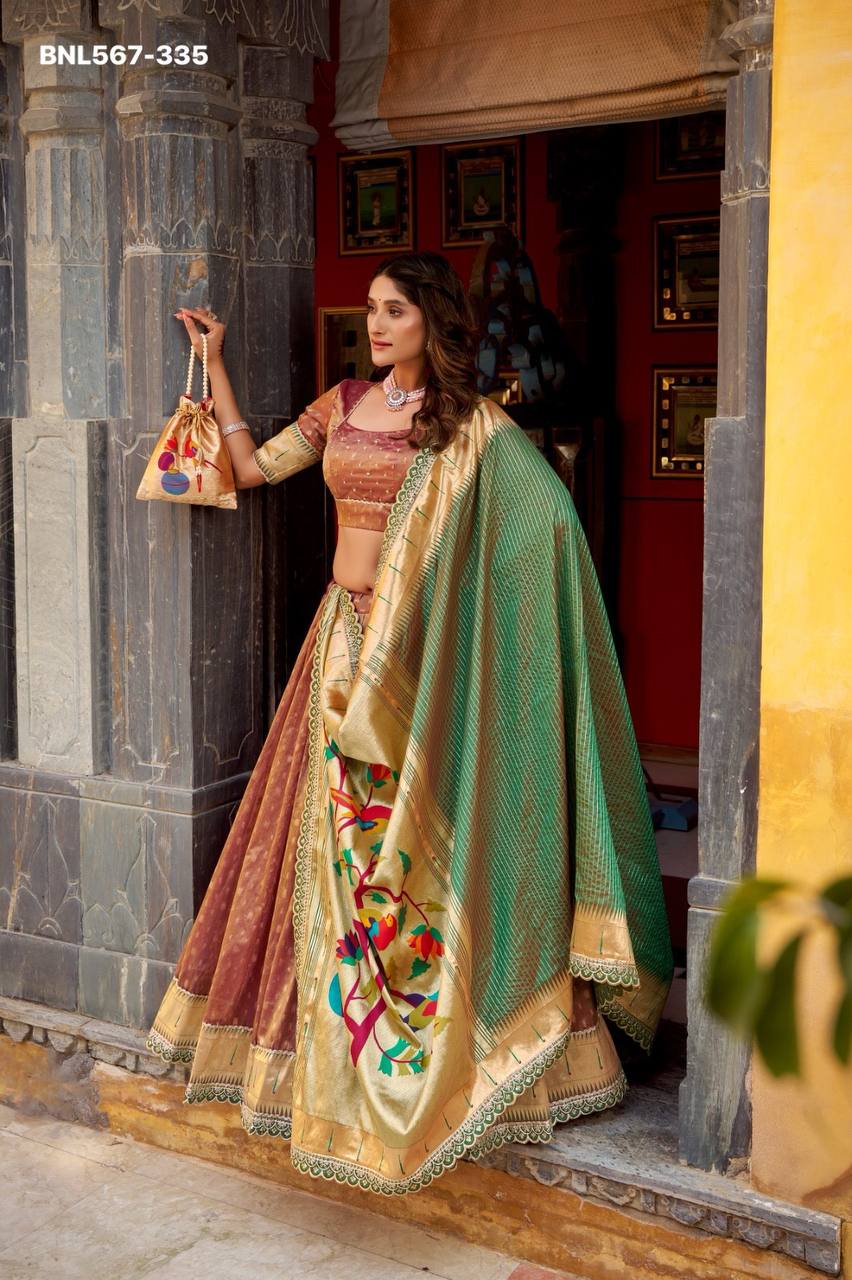 Wedding Wear Simmer Organza with Zari Weaving & Lace work Lehenga Choli & Dupatta Set - Image 10