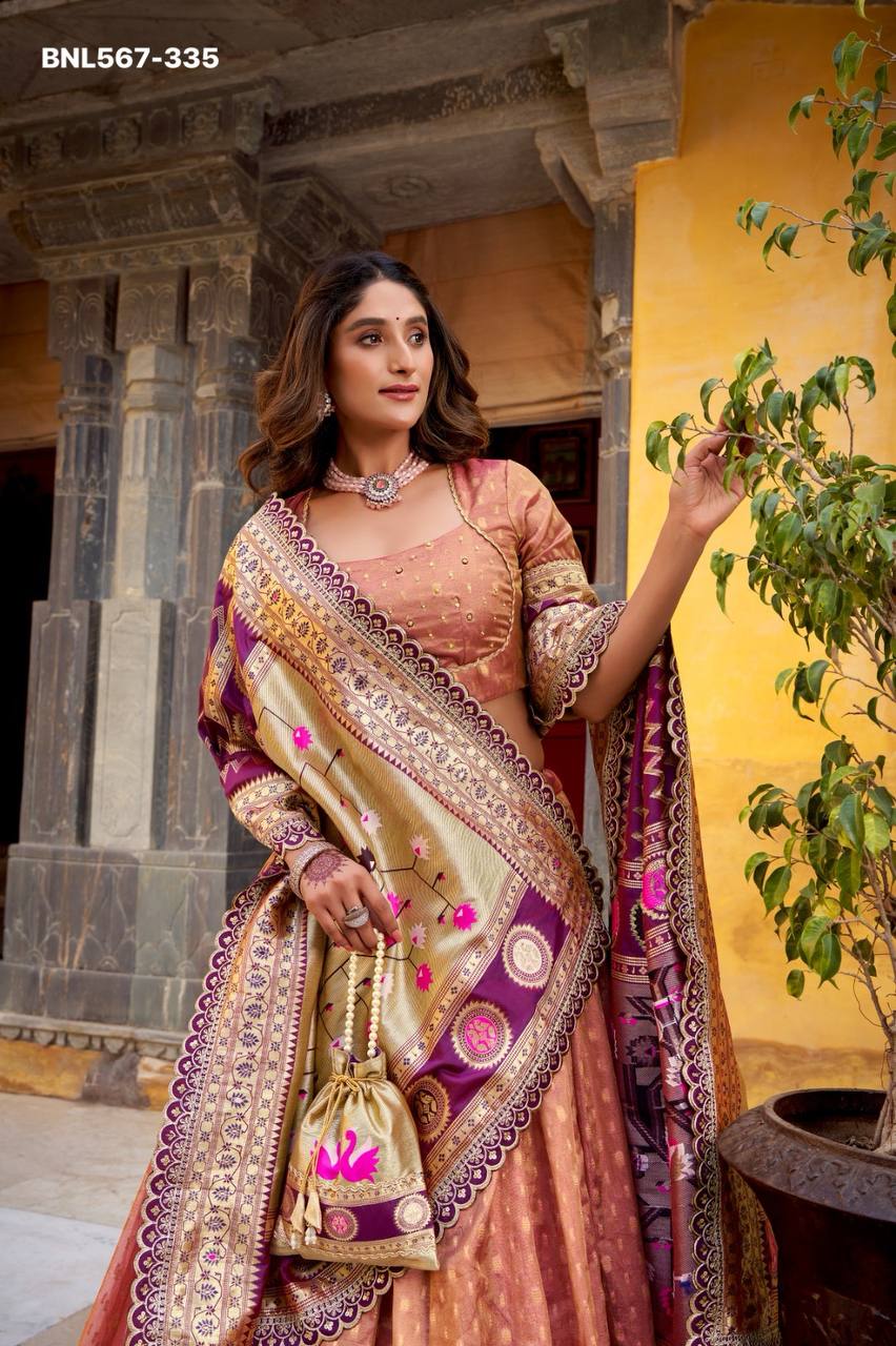 Wedding Wear Simmer Organza with Zari Weaving & Lace work Lehenga Choli & Dupatta Set - Image 15